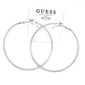 GUESS - Large Silver Lever Back Hoop Earrings- 80 mm Big Hoops